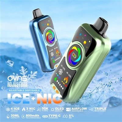 OVNS Adjustbar 50000 Puff Nicotine & Ice شاشة OLED قابلة للتعديل جهاز Vape القابل للتصرف